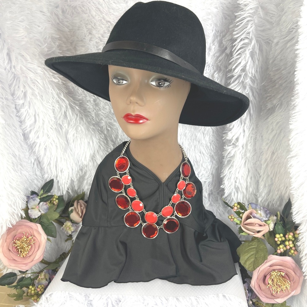 Unbranded Statement Necklace Women OS Red Silver Acrylic Bib Chunky Round Gem